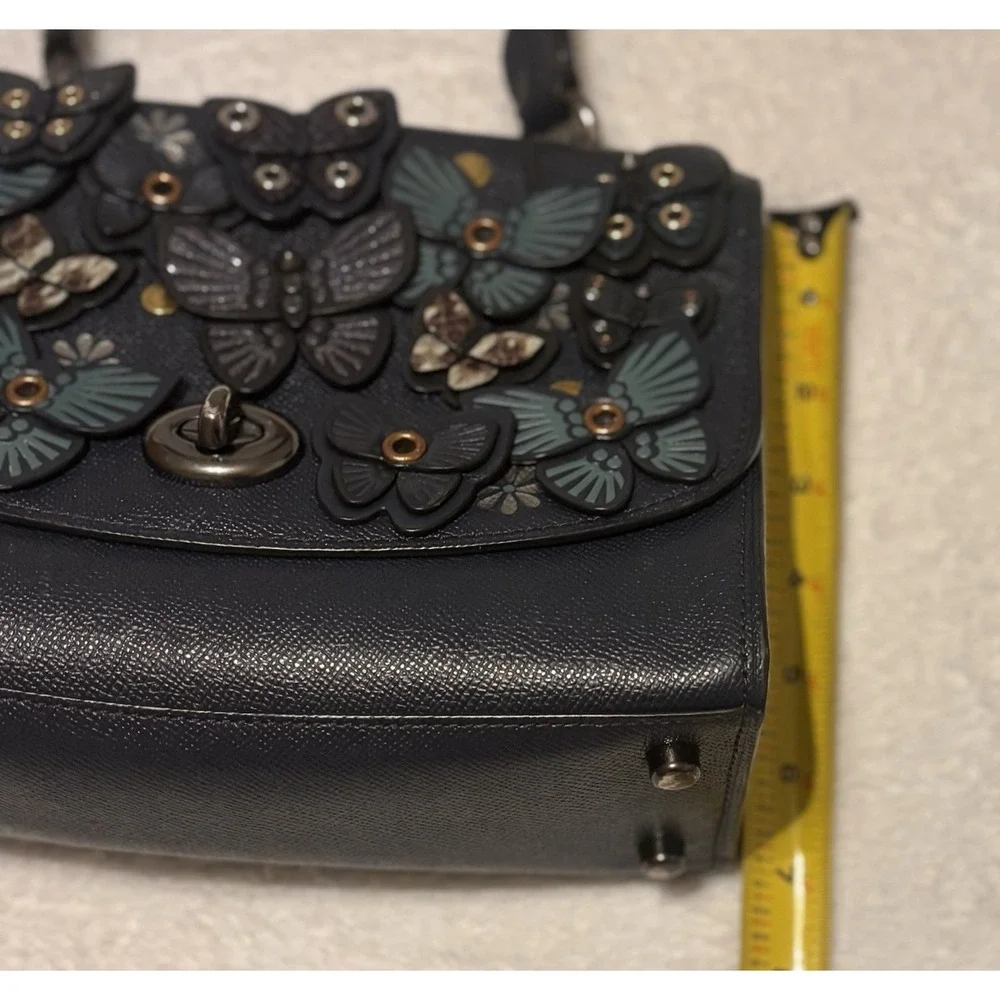 COACH Tilly Butterfly Leather Top Handle Shoulder Crossbody Bag Midnight READ